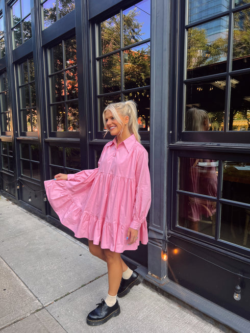 The Chloe Collared Dress// Pink